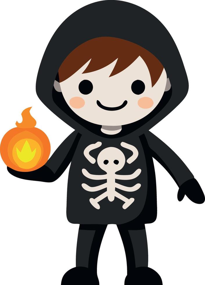 Boy dressed as a skeleton holding a scythe vector
