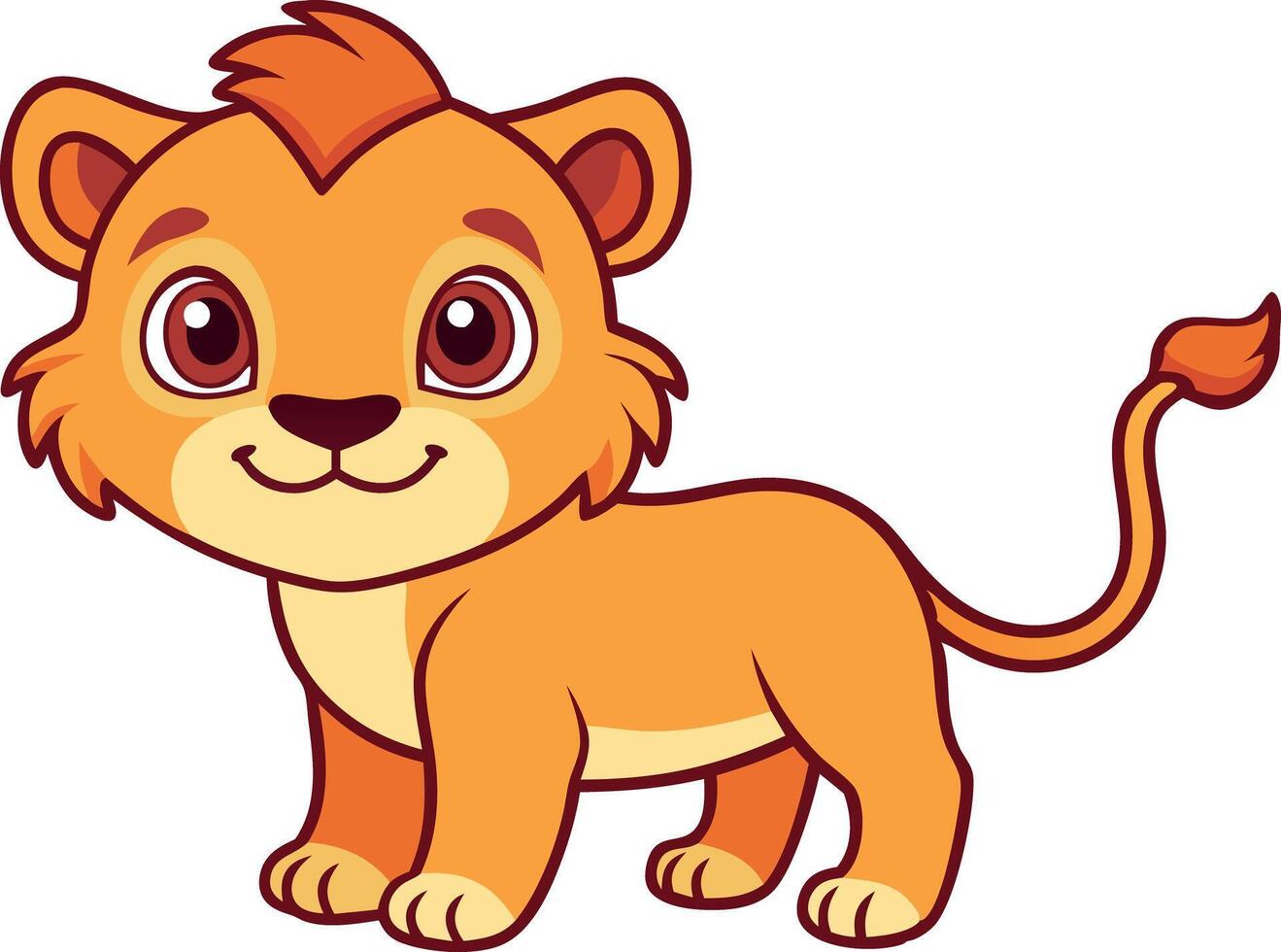 Cute cartoon lion cub with a friendly expression on a white background vector