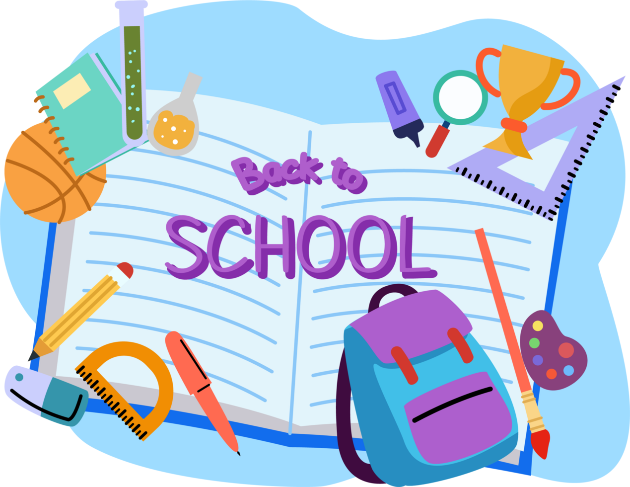 back to school background with illustration of book and school supplies png