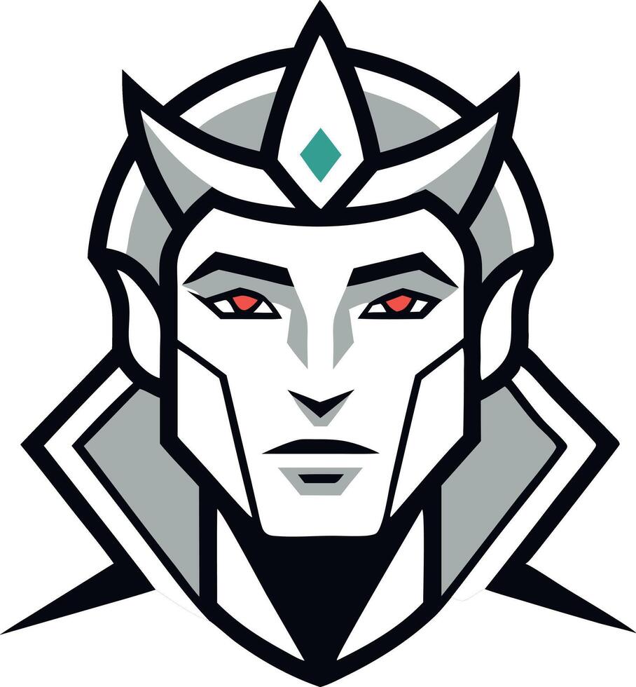 Minimalist illustration of a fantasy character with red eyes and crown vector