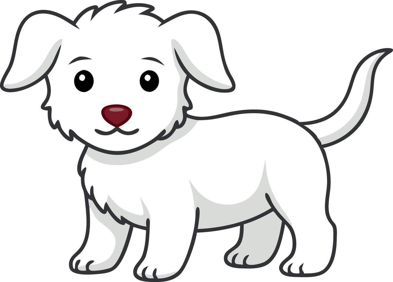 Cute cartoon illustration of a white puppy with a red nose and happy expression vector