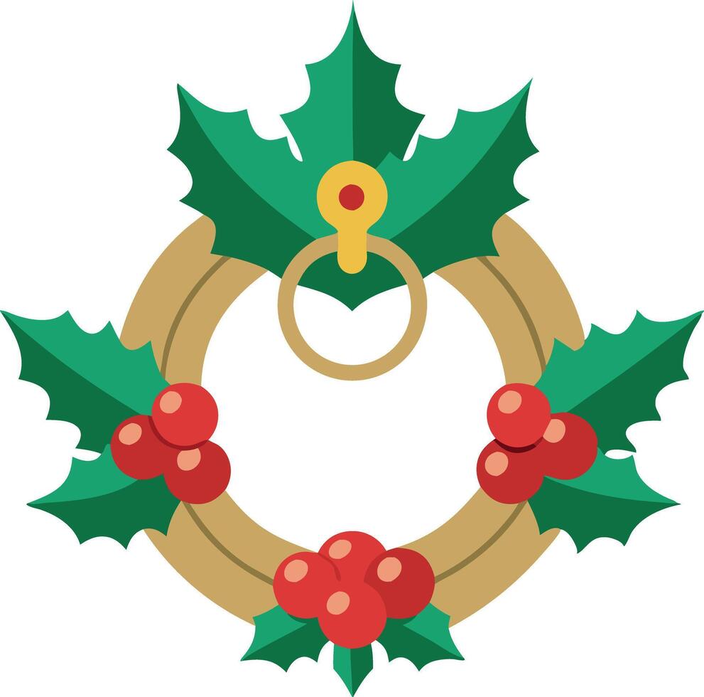 Wreath with holly and red ornament vector