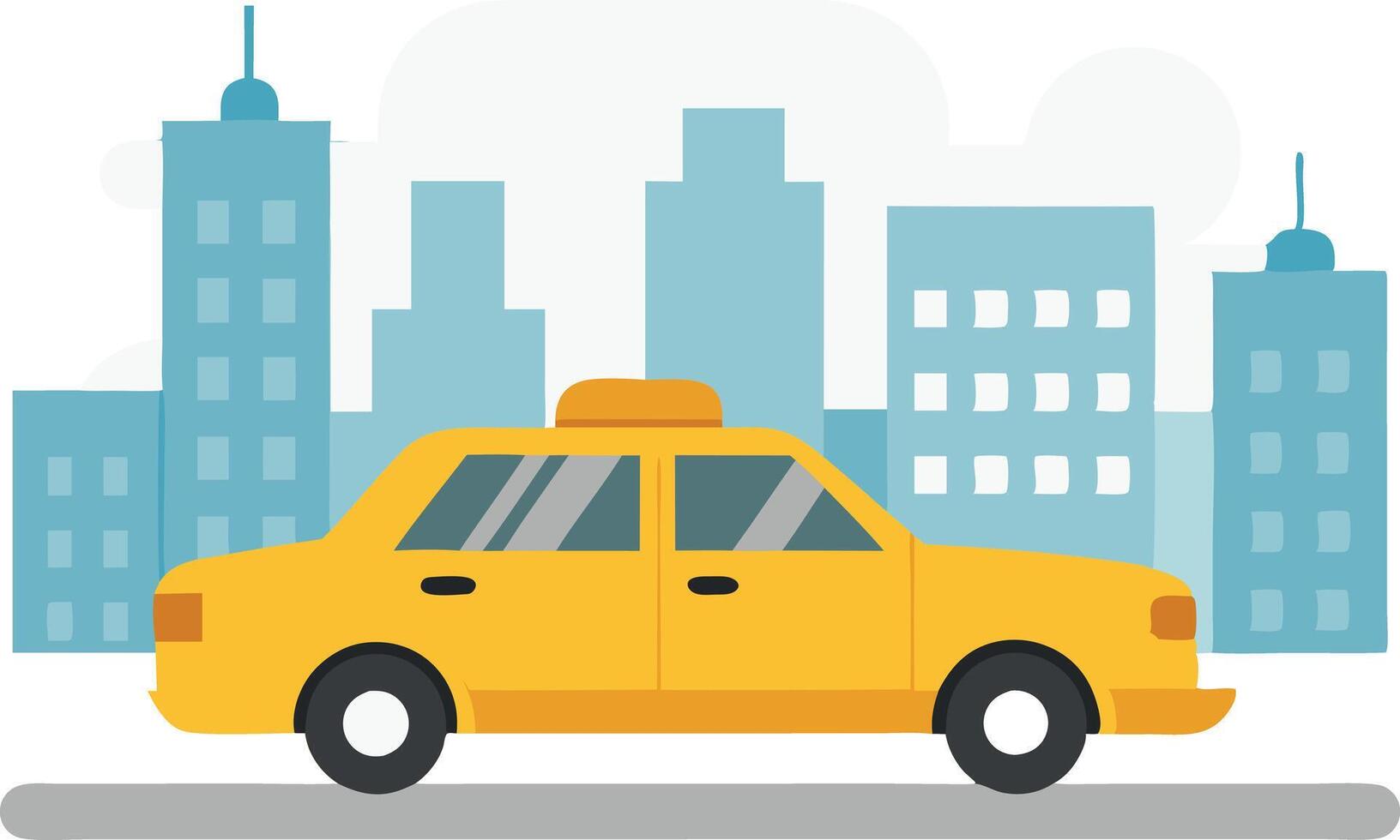 Yellow taxi cab in urban cityscape background with tall buildings vector