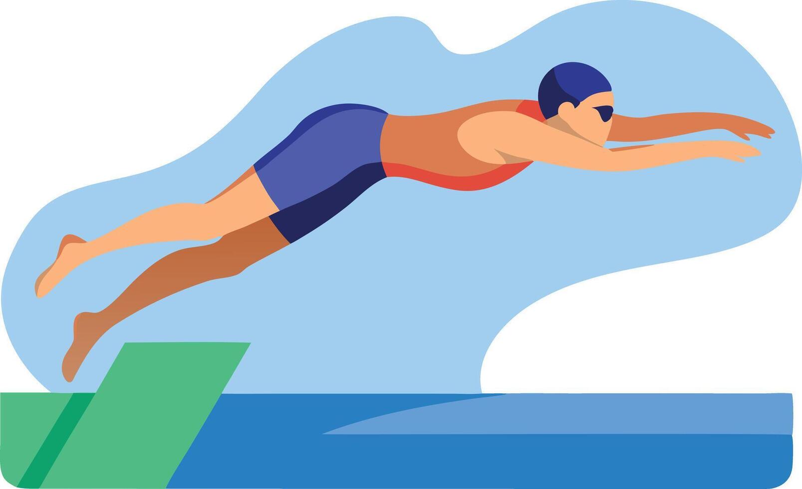 Swimming athlete diving into water during competition in a swimming pool vector