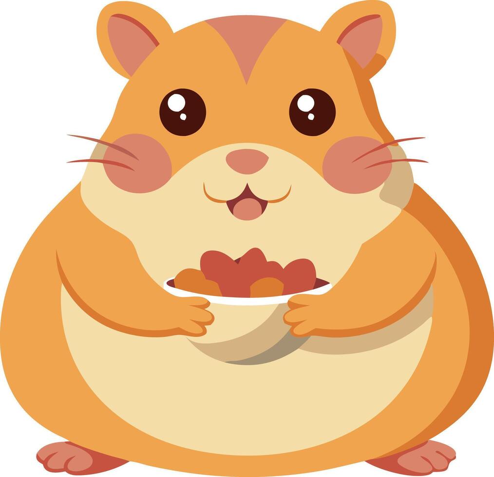 Cute cartoon hamster holding a bowl of food on white background vector