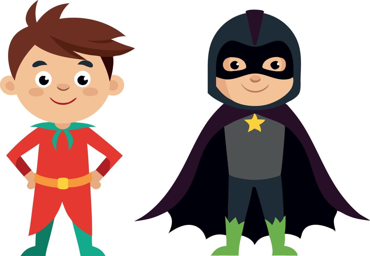 Two boys dressed as superheroes for Halloween vector