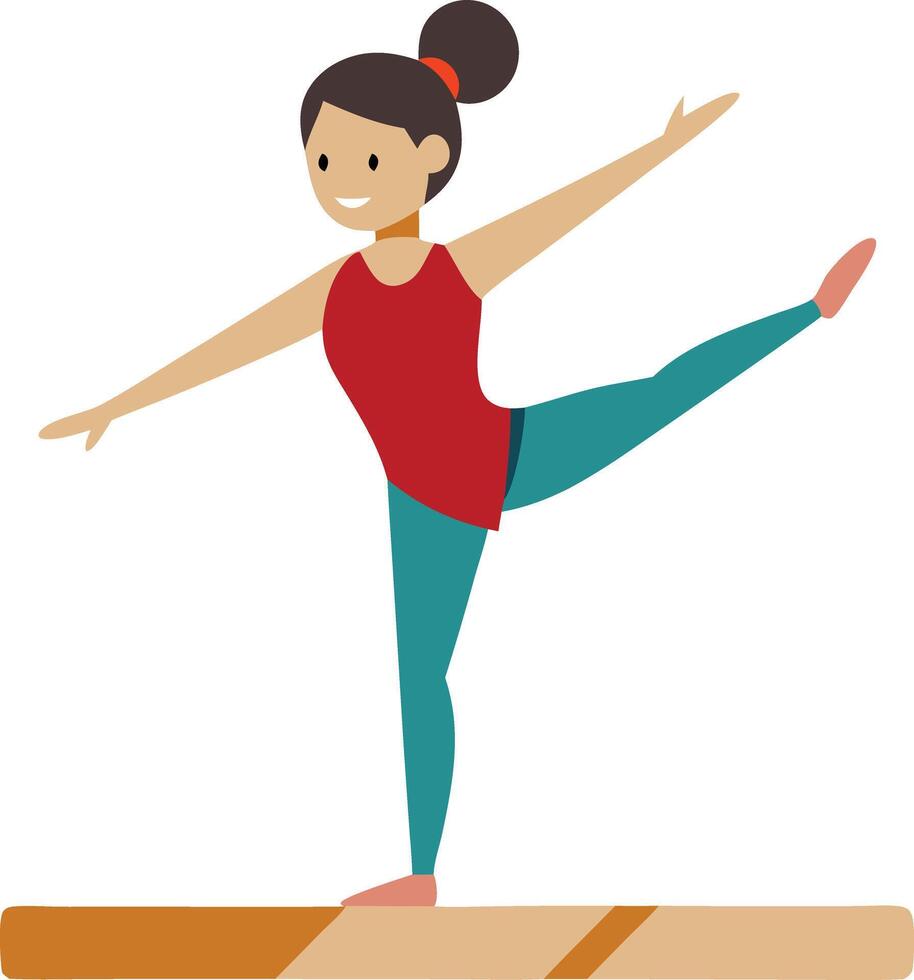 Cartoon girl practicing gymnastics balance beam exercise with confidence vector