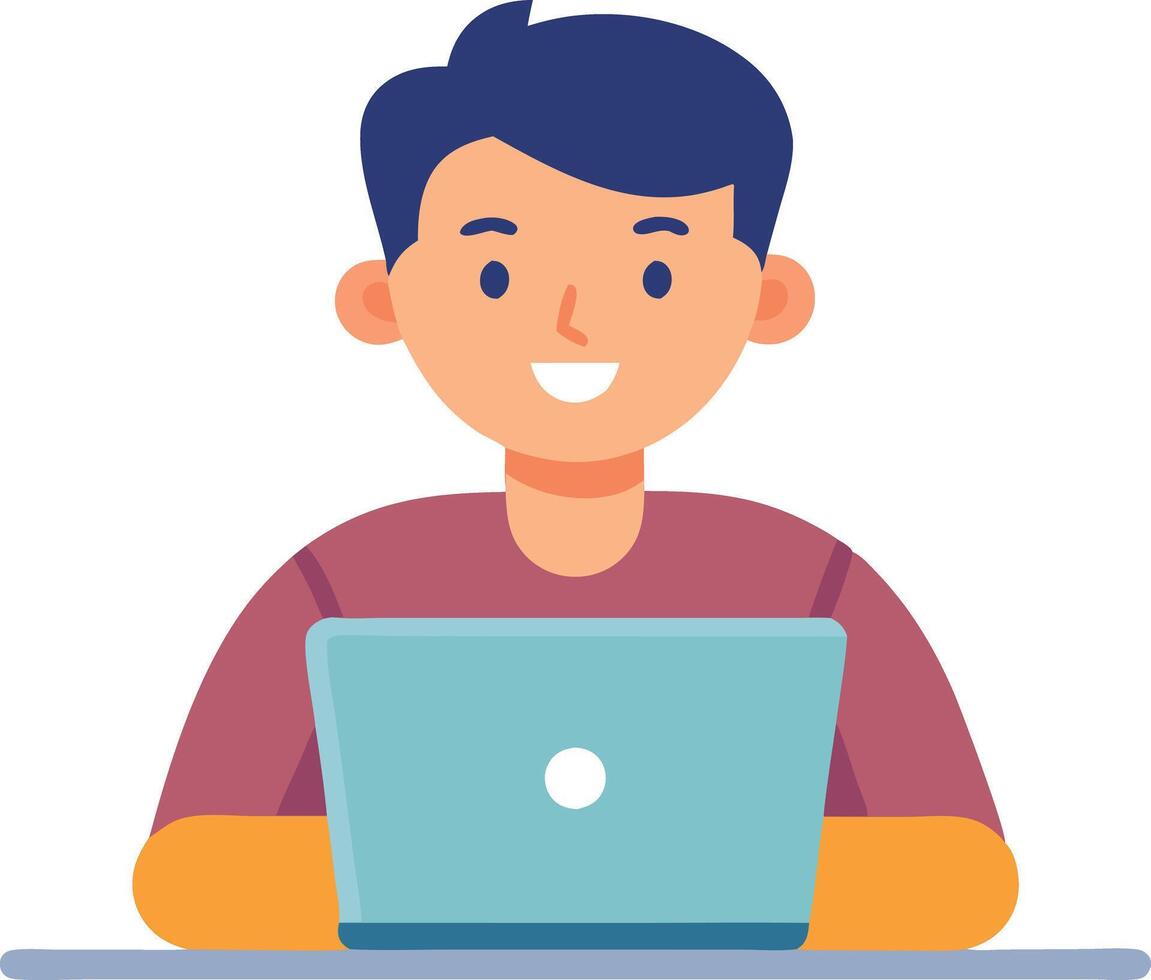 Smiling boy using a laptop for online learning vector