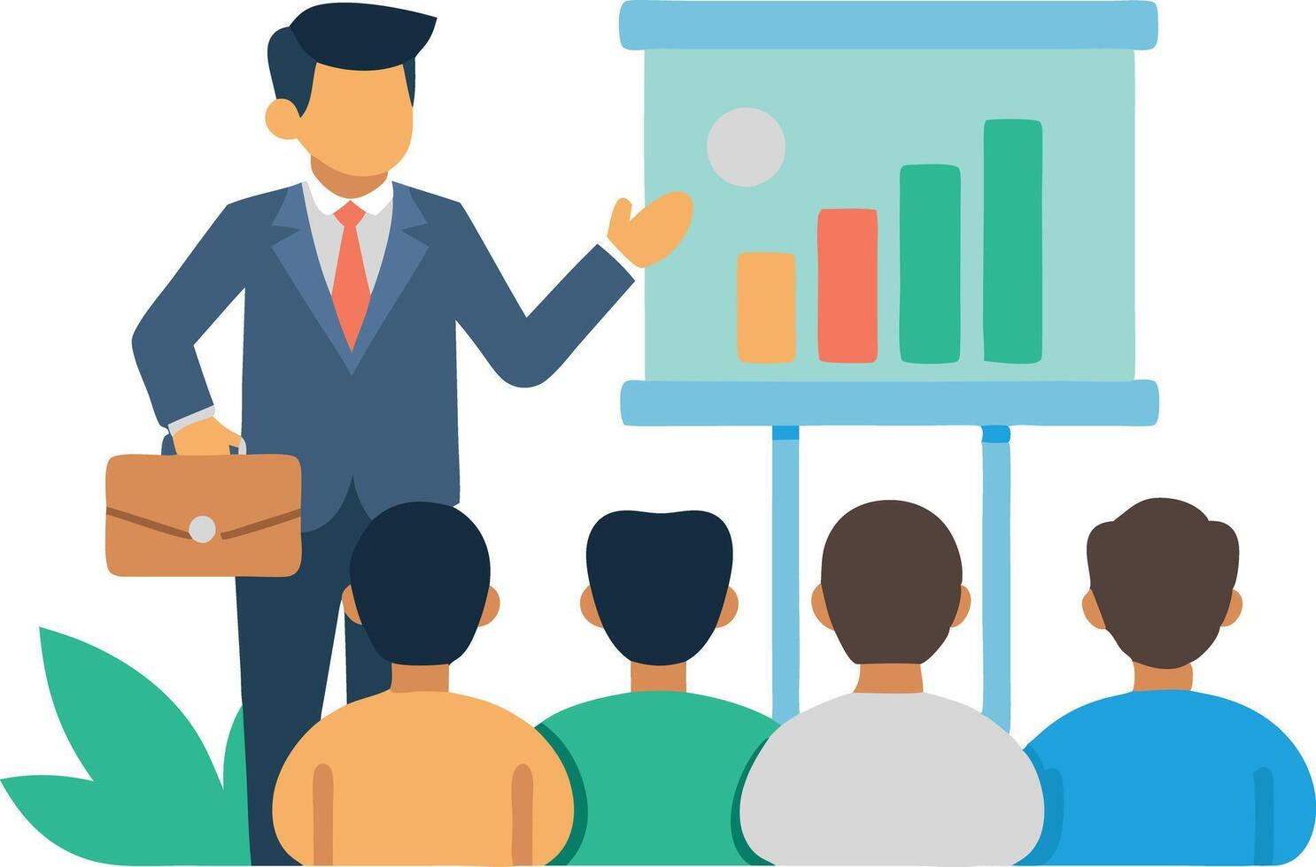 Business presentation with professional speaker and audience viewing bar chart on screen vector