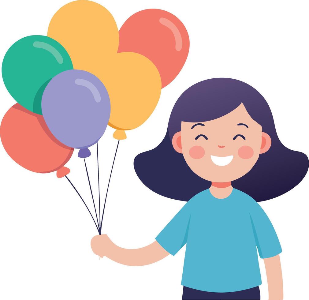 Happy child holding colorful balloons in a joyful celebration vector