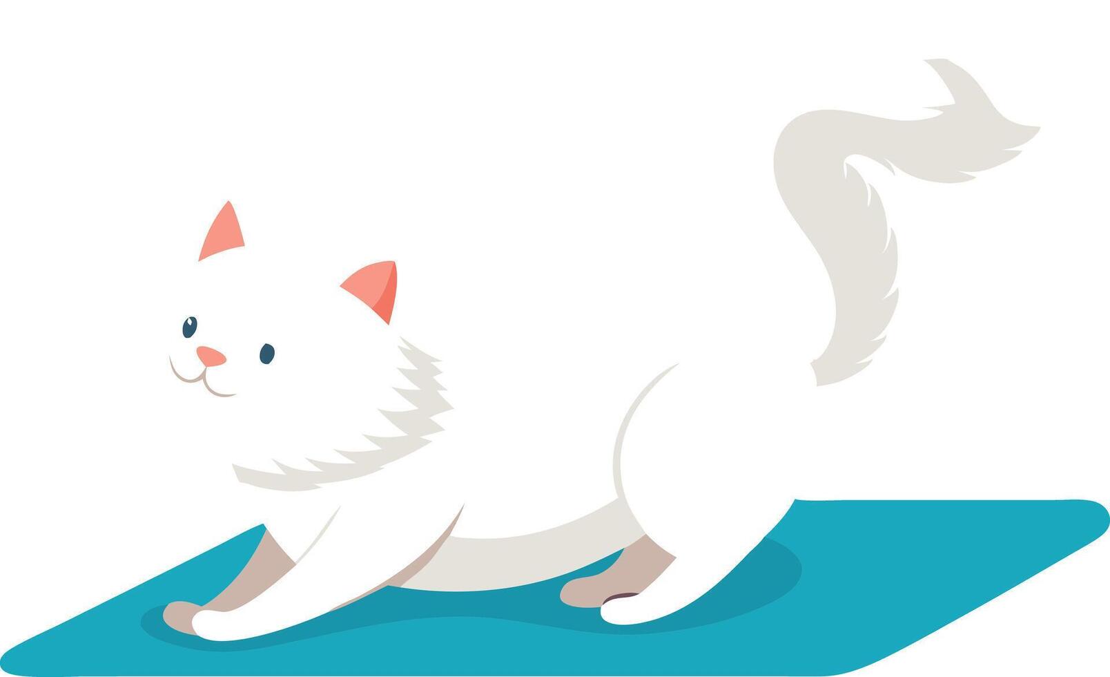 Illustration of a cute white cat stretching on a blue carpet vector