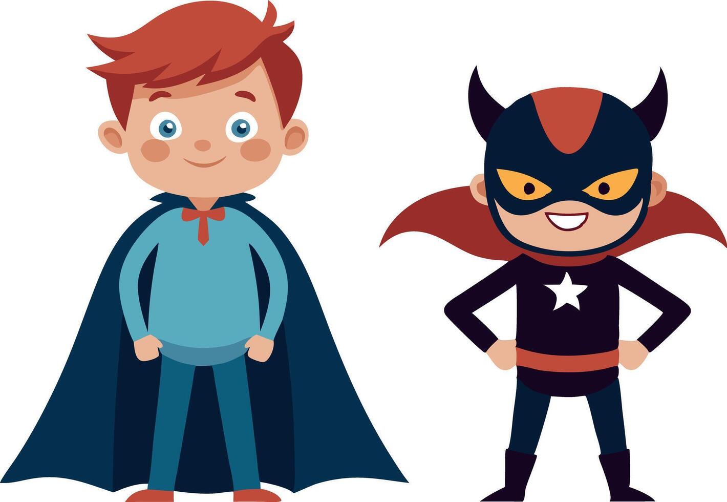 Two boys dressed as Dracula and batman for Halloween vector