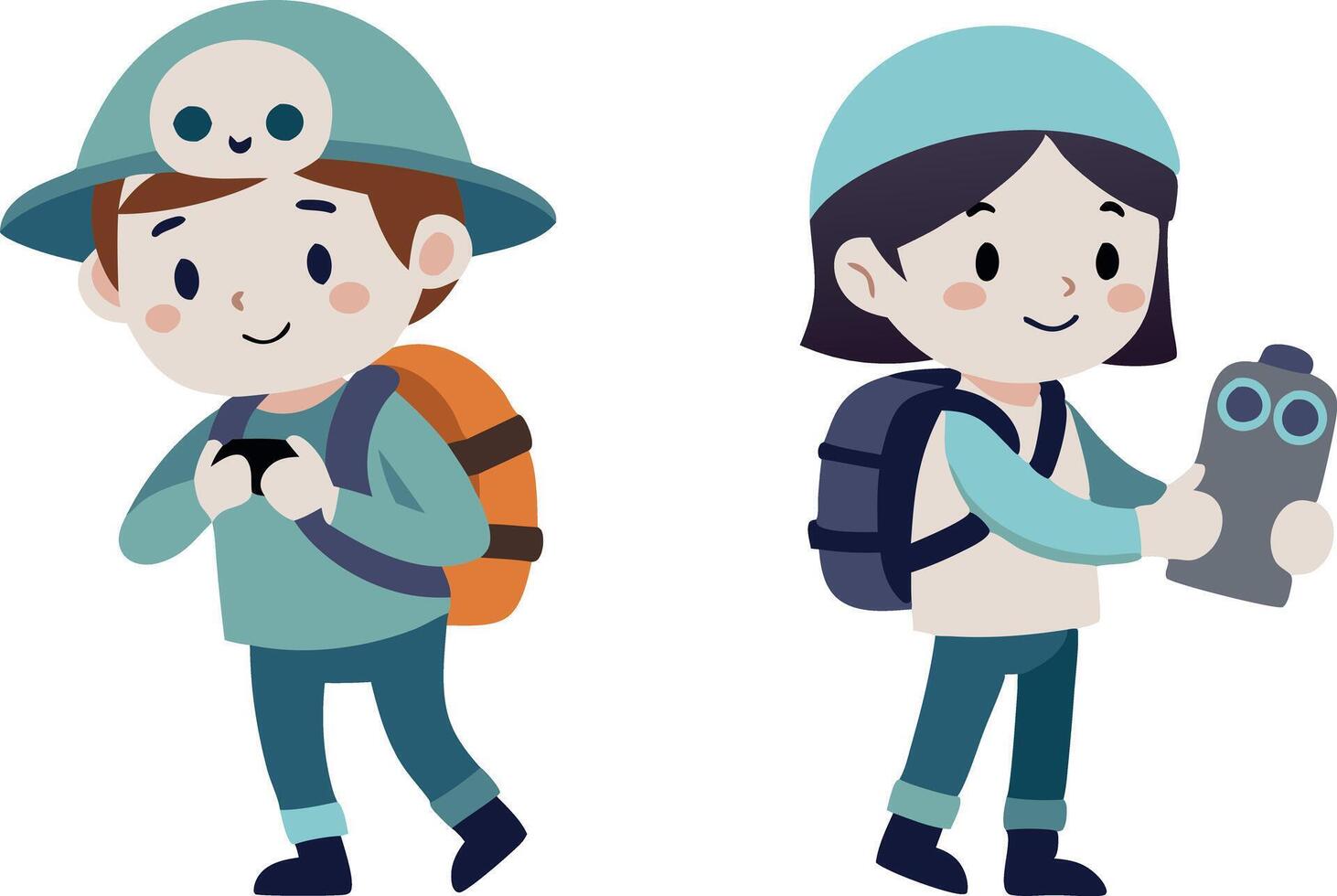 Kids dressed as explorers with binoculars vector