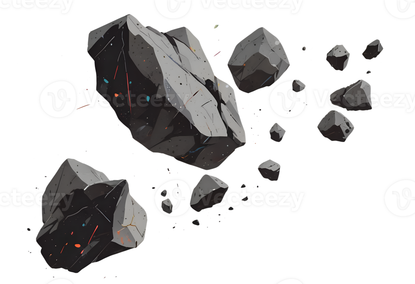 Geometric black rocks, isolated on a transparent background. Perfect for design elements and backgrounds. png
