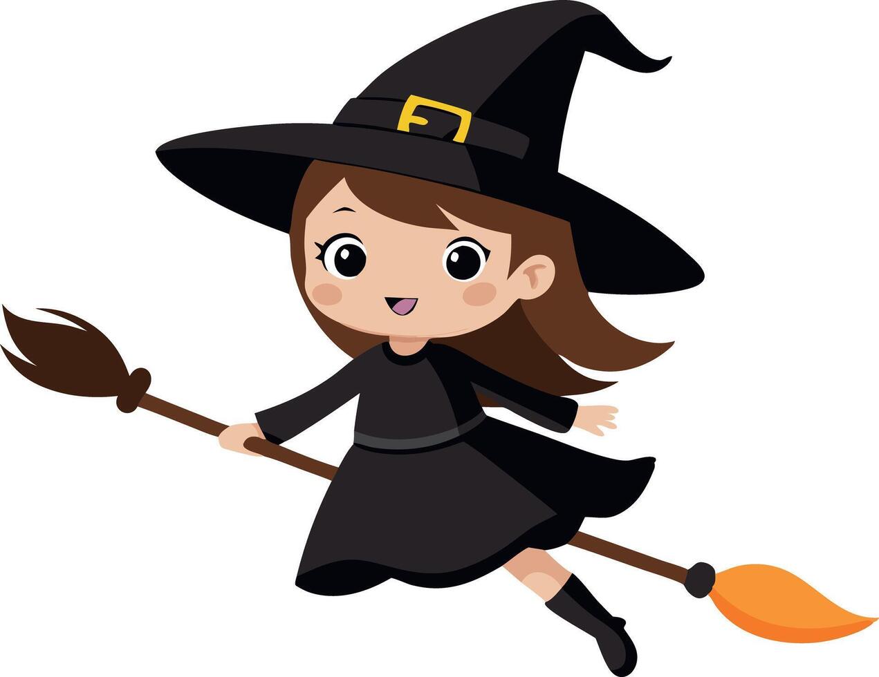 Girl dressed as a witch flying on a broom vector