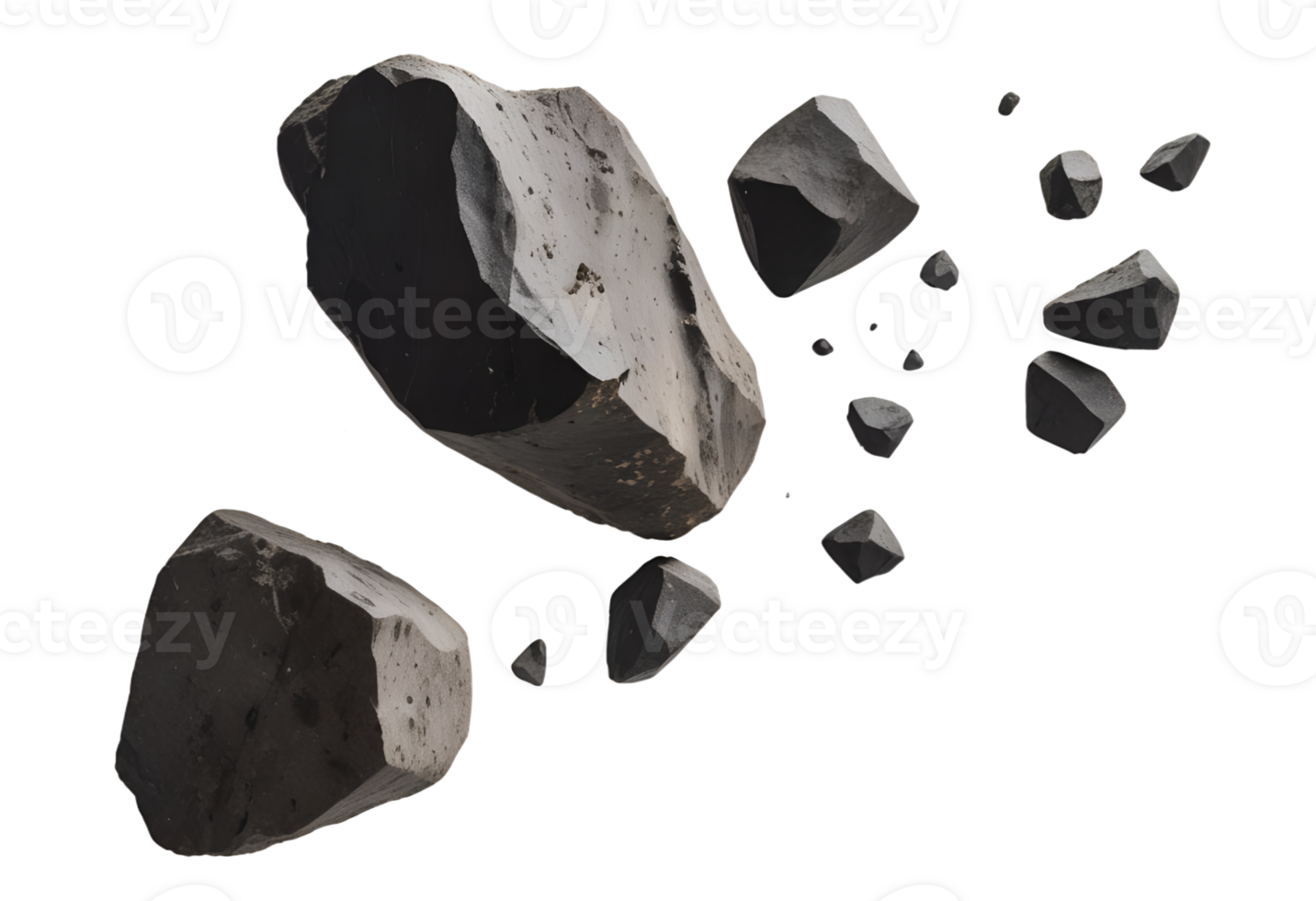 Geometric black rocks, isolated on a transparent background. Perfect for design elements and backgrounds. png