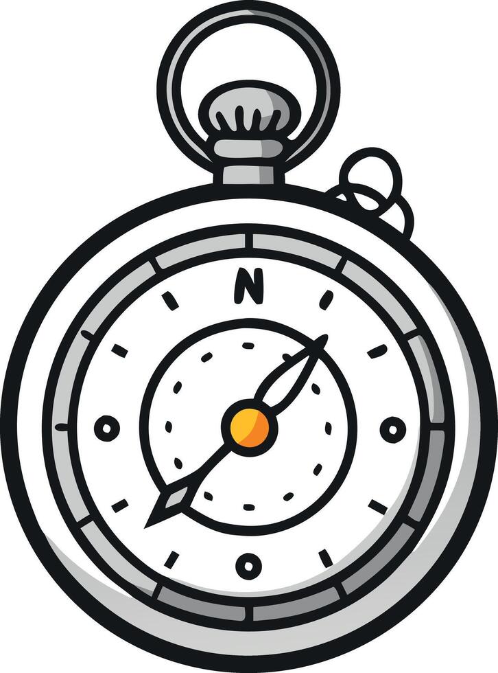 Illustration of a vintage pocket compass with a yellow center on a white background vector