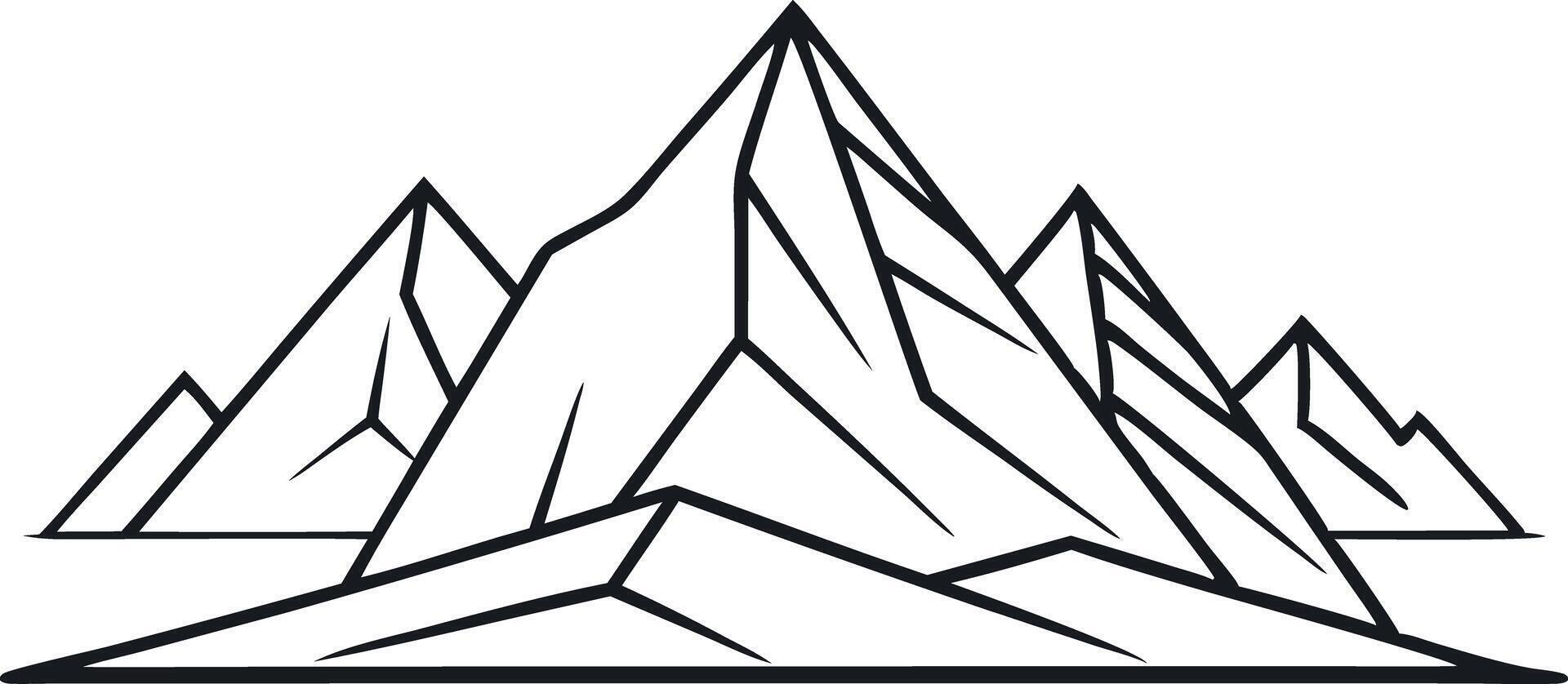 Simple mountain range illustration in black and white line art style vector