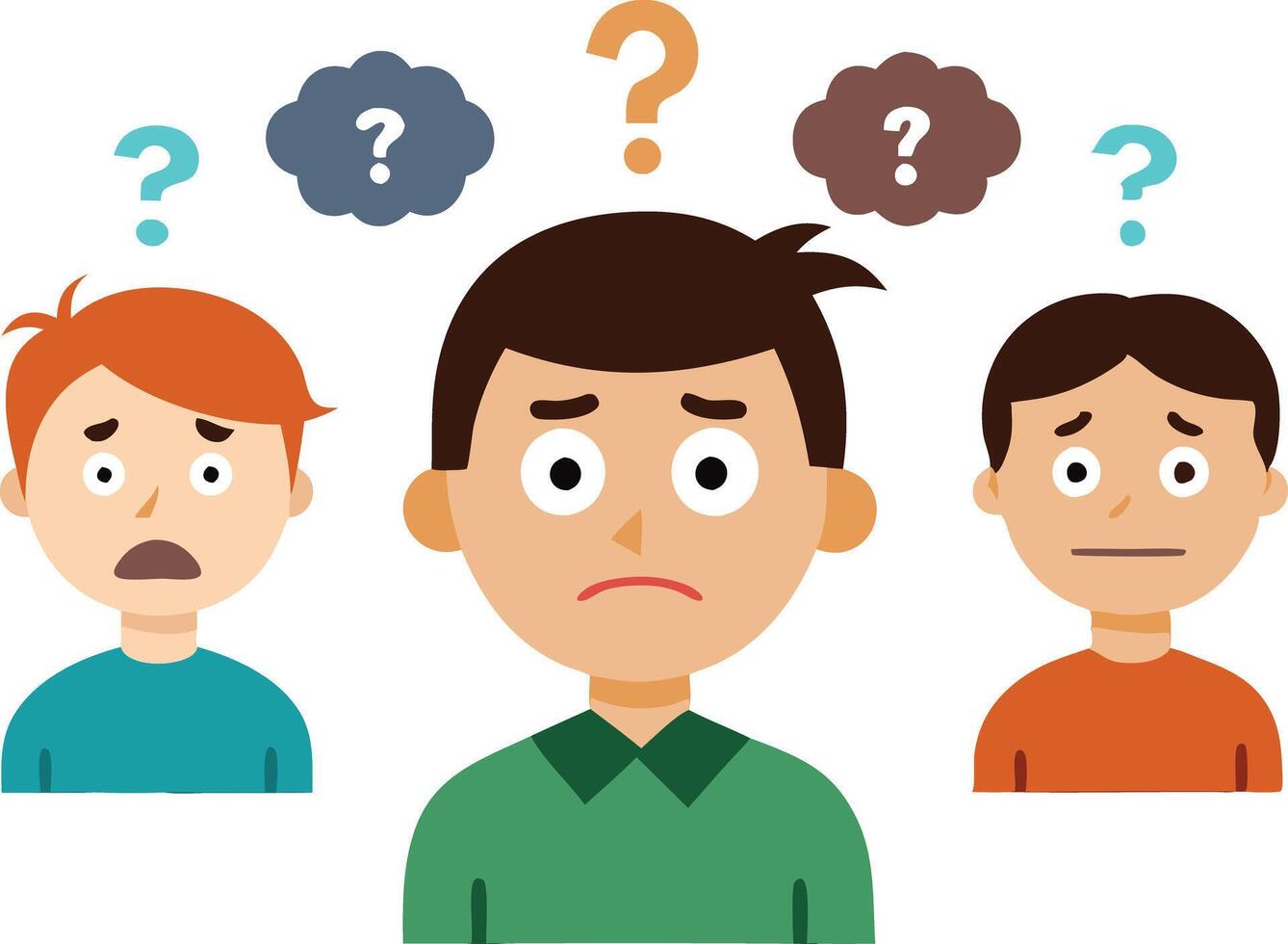 Illustration of three confused men with question marks above their heads vector