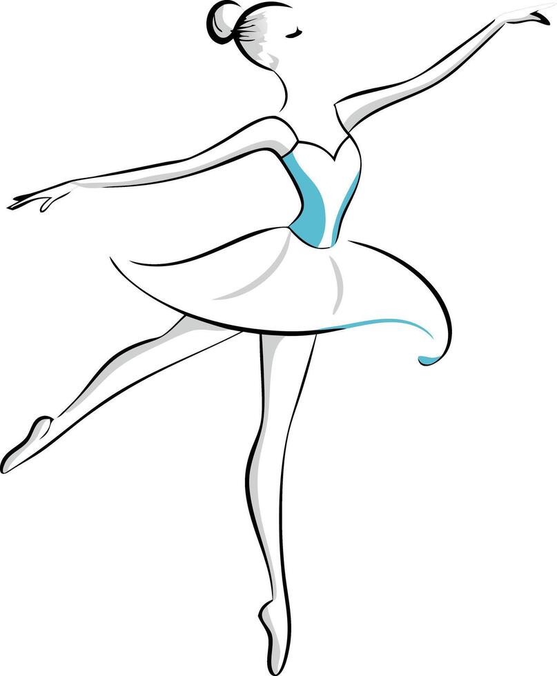 Graceful ballet dancer illustration in delicate pose with elegant lines and blue accents vector