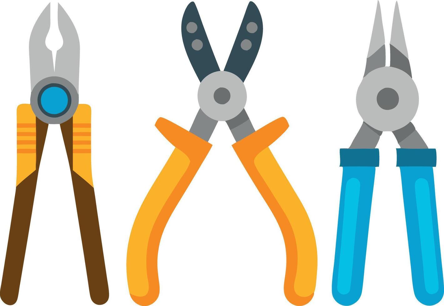 Various types of pliers isolated on white background for DIY and professional use vector