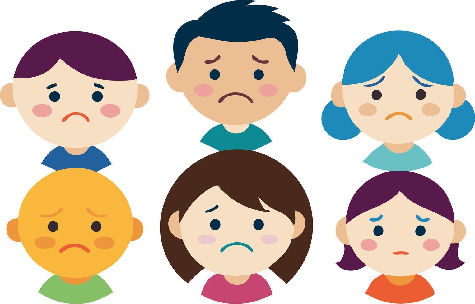 Illustration of sad faces showing different emotions including sadness and worry vector