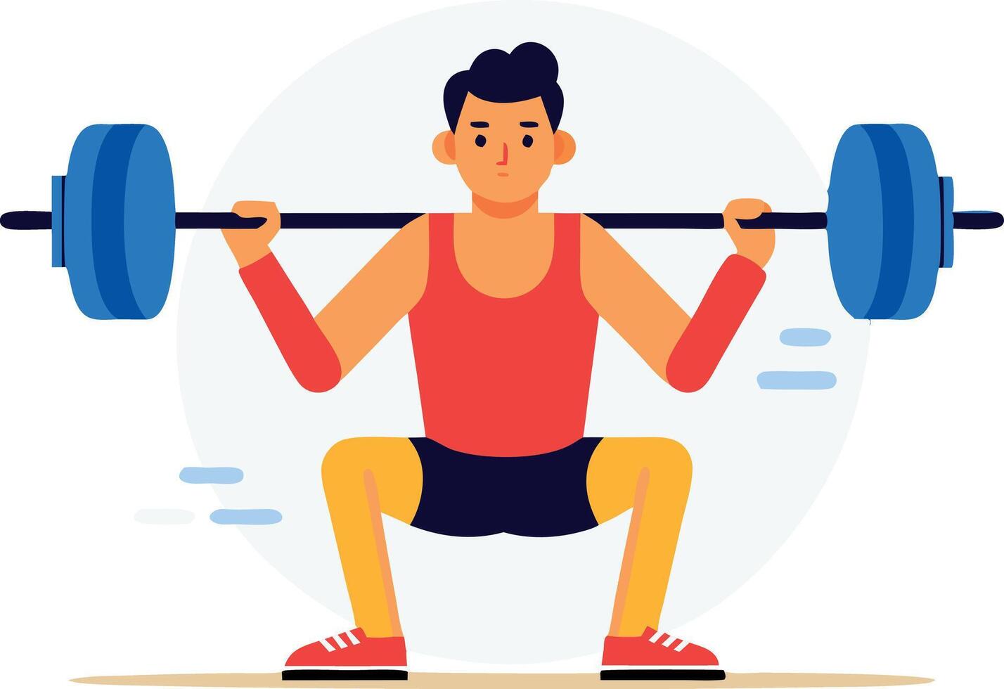 Animated illustration of a man lifting a barbell in a squat position vector