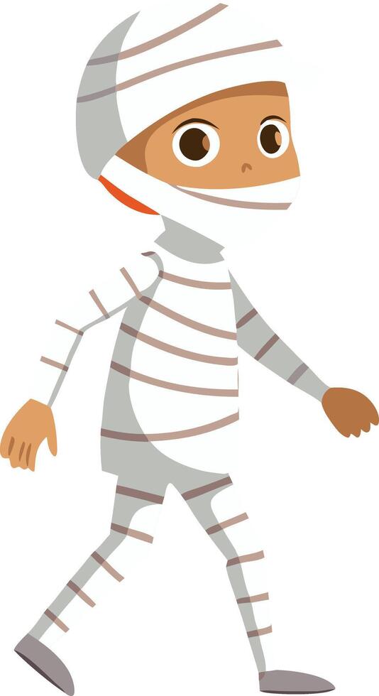 Kid dressed as a mummy for Halloween vector