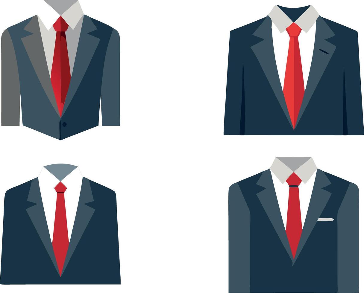 Illustration of various business suits with red ties in different styles on a white background vector