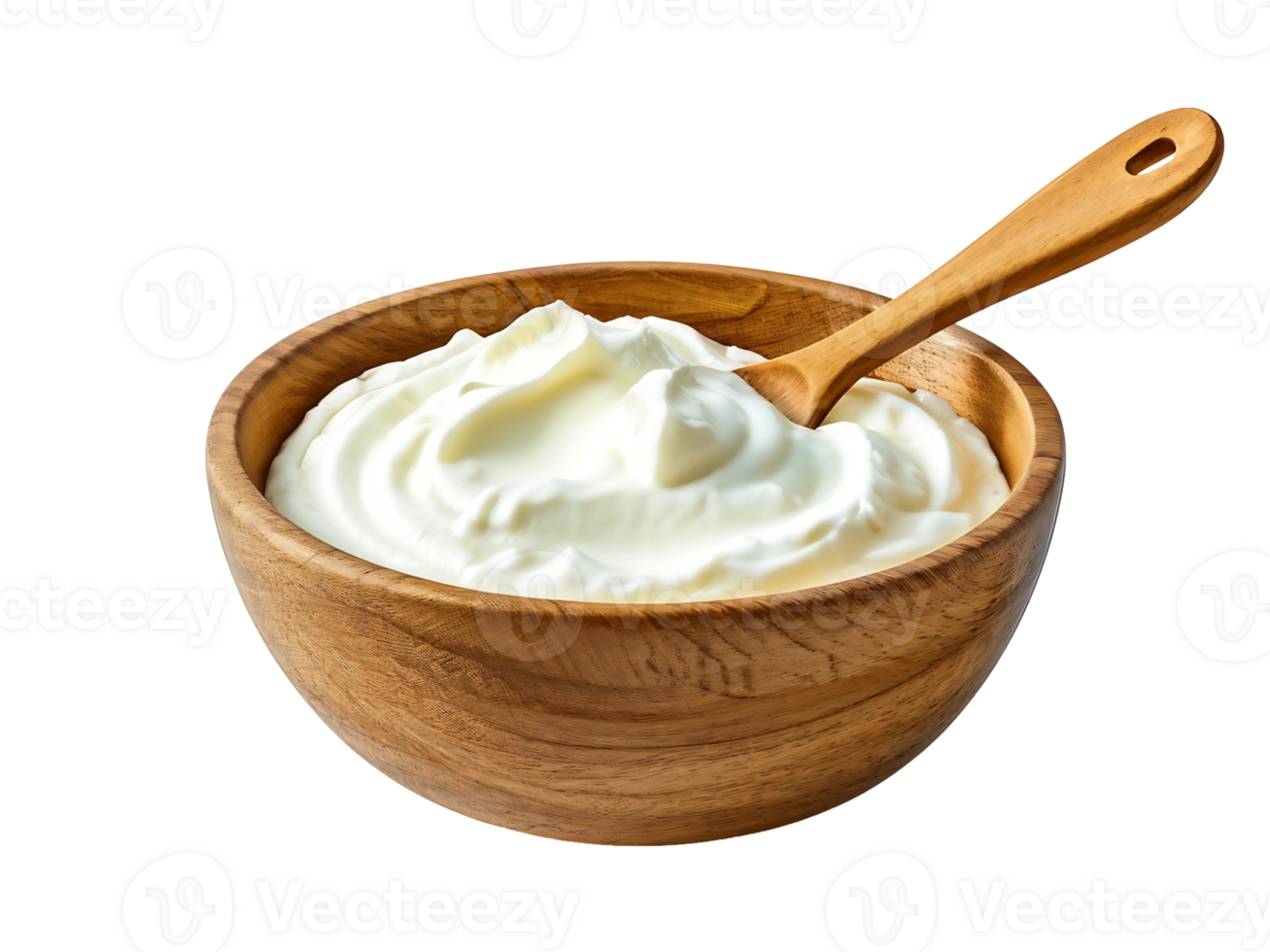 Mayonnaise Sauce in a Bowl with Wooden Spoon Isolated on Transparent Background png