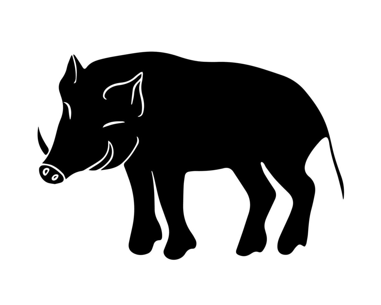 Illustration of a wild boar. Black and white silhouette of a wild boar. vector