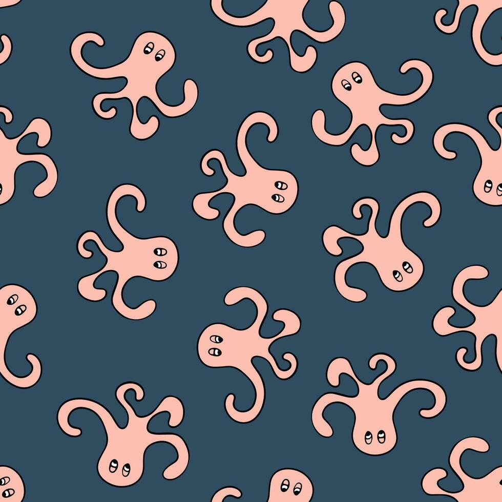 Illustration of a pattern with octopuses. vector