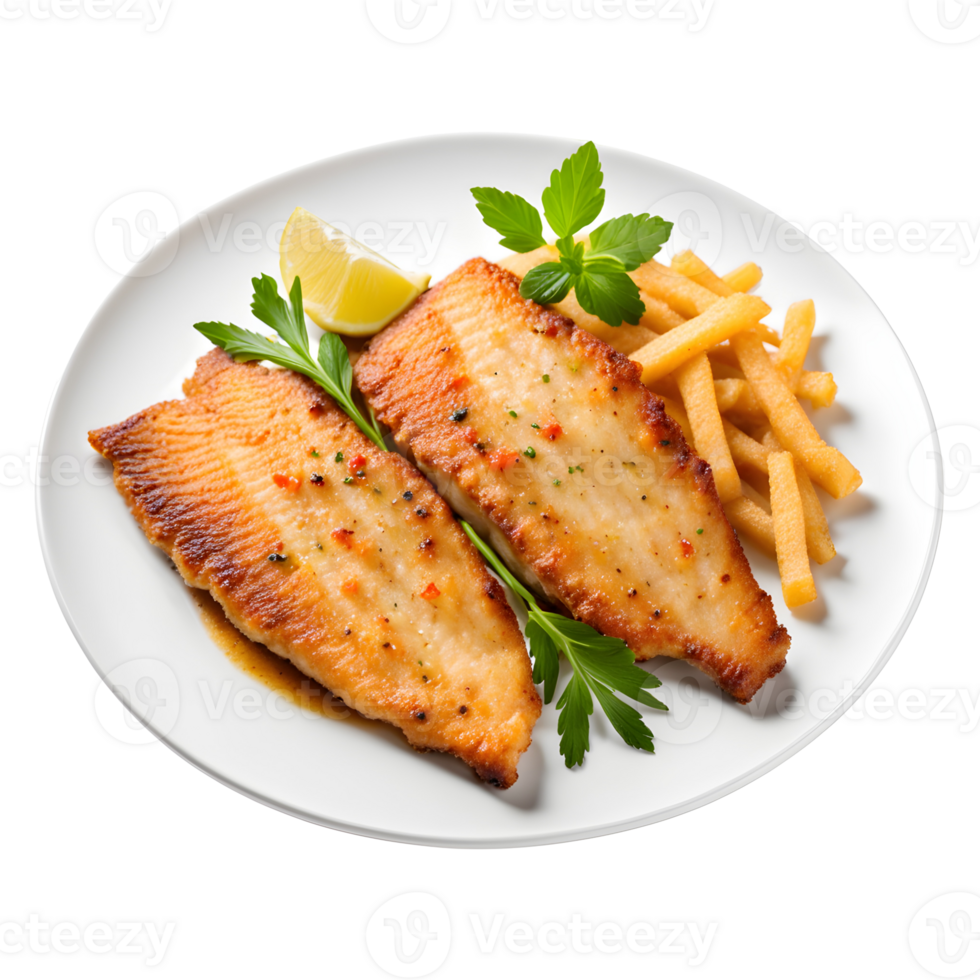 Fried Fish Fillet with Crispy French Fries Isolated on Transparent Background png