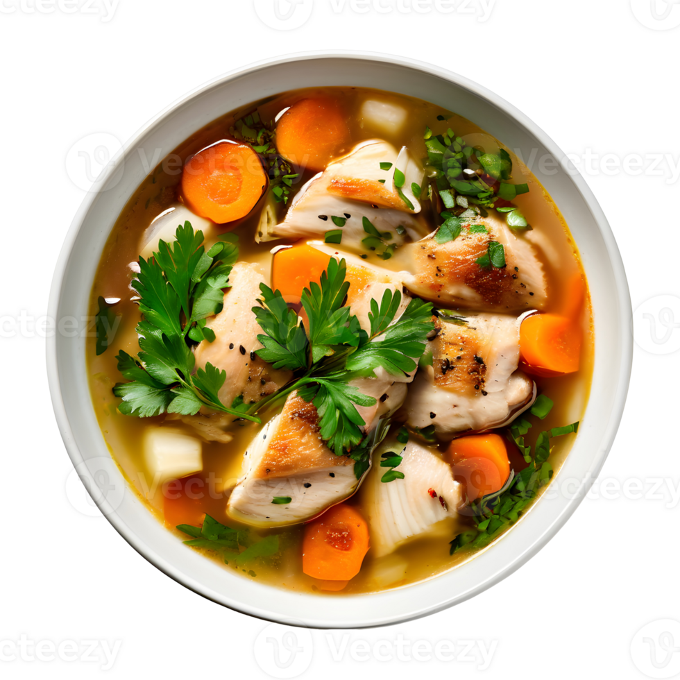 Chicken Soup with Vegetables in a Bowl Isolated on Transparent Background png