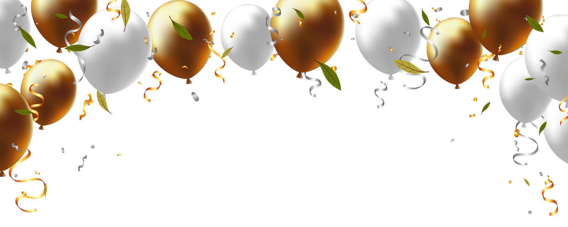 Frame realistic balloon, confetti and leaves holiday, festival, event, autumn season decoration elements vector
