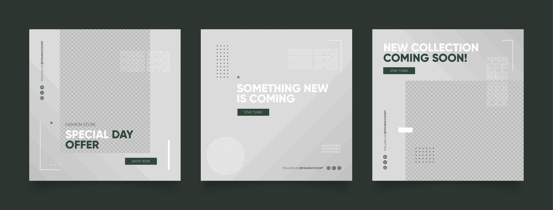 social media template banner blog fashion sale promotion. fully editable square post frame puzzle organic sale poster. grey green element shape background vector