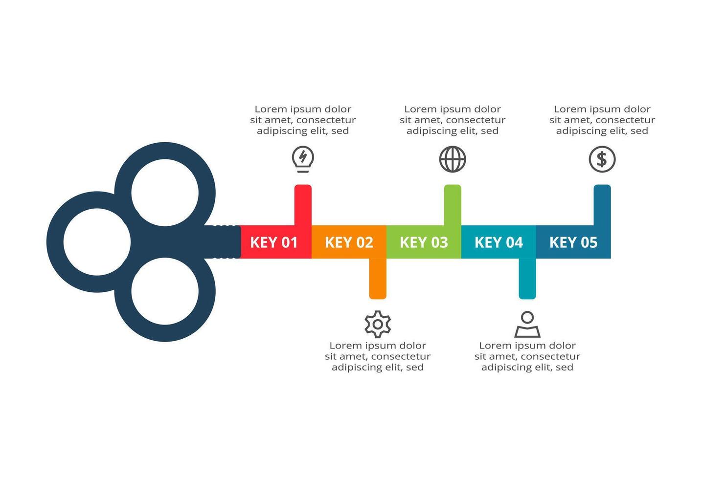 Key concept for infographic with 5 steps, options, parts or processes. Business data visualization. vector
