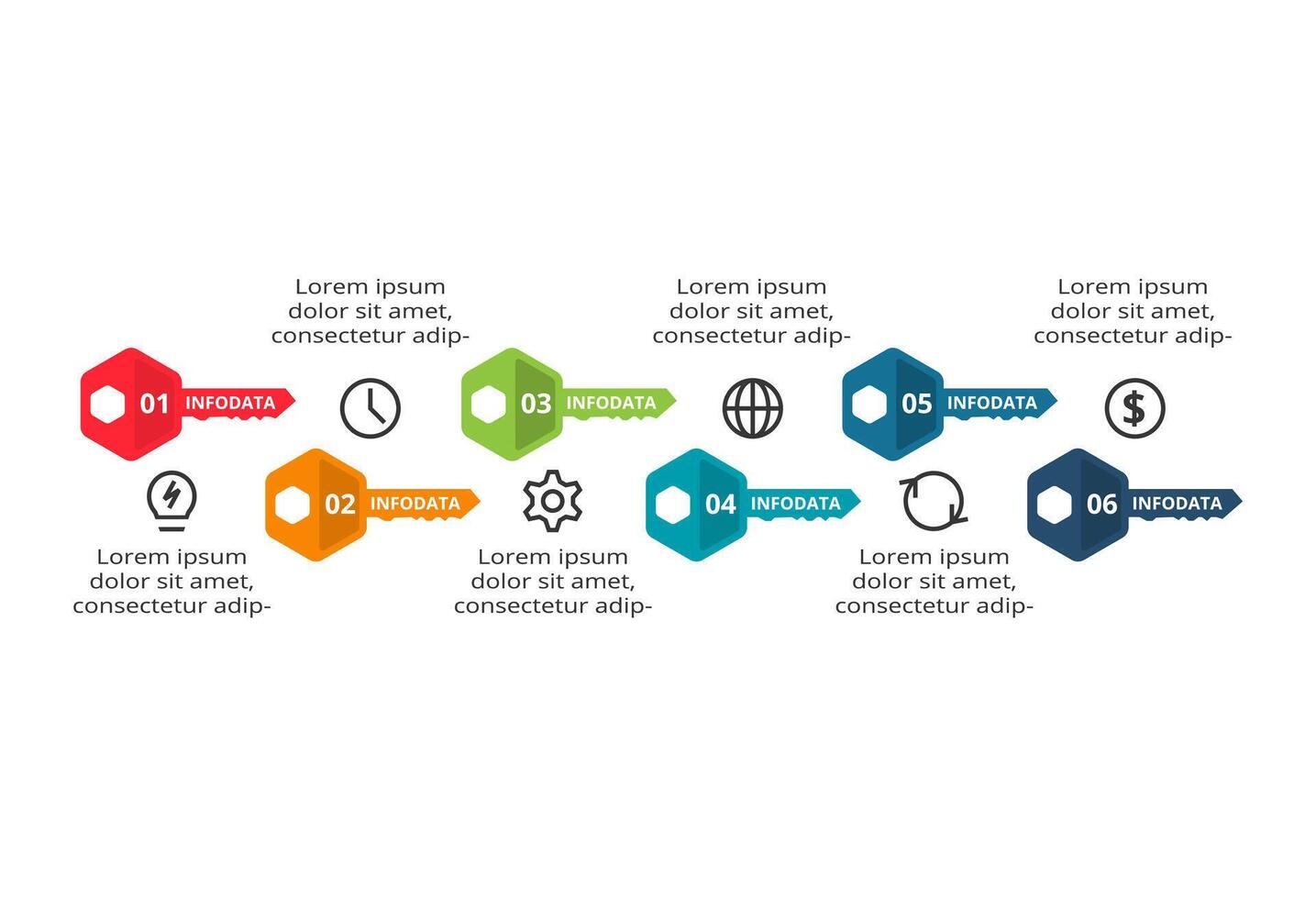 Key concept for infographic with 6 steps, options, parts or processes. Business data visualization. vector