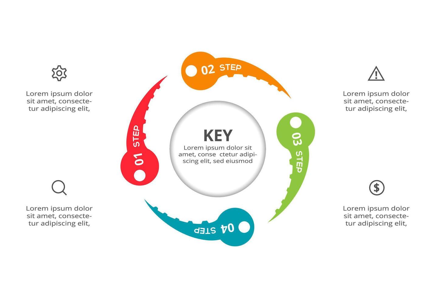 Key concept for infographic with 4 steps, options, parts or processes. Business data visualization. vector