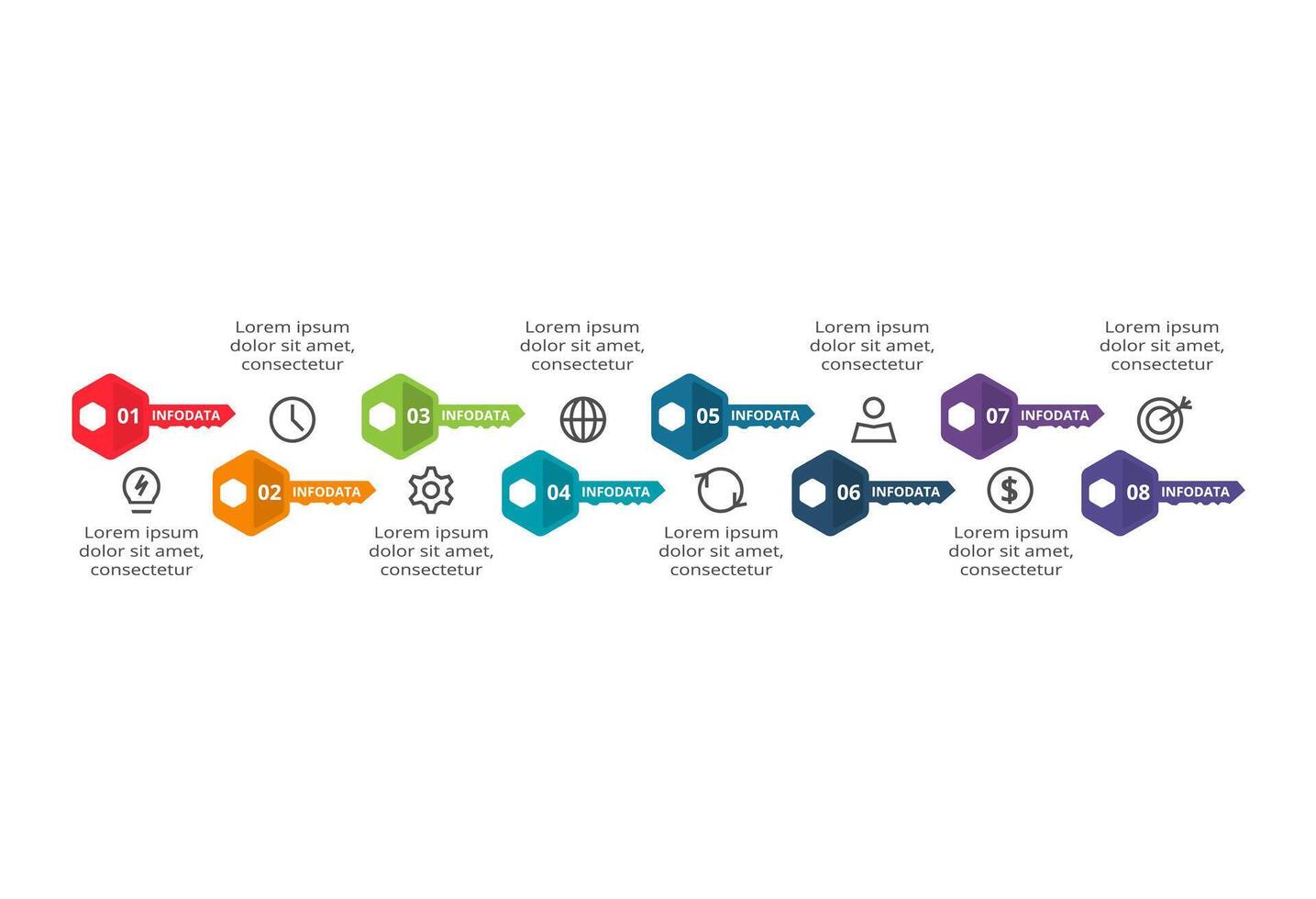 Key concept for infographic with 8 steps, options, parts or processes. Business data visualization. vector