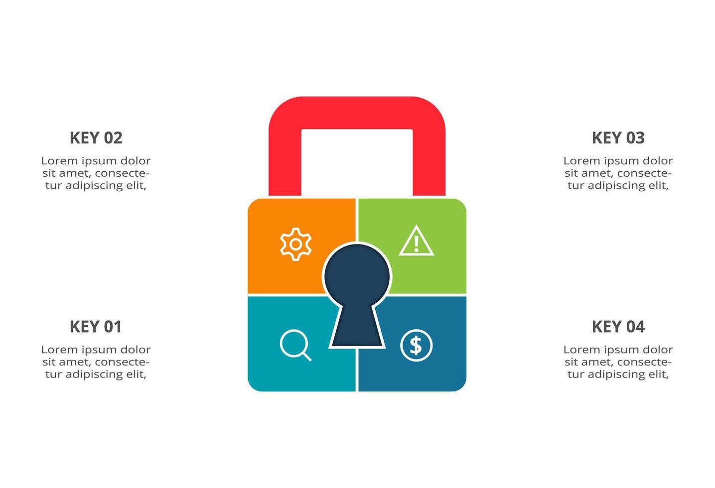 Key concept for infographic with 4 steps, options, parts or processes. Business data visualization. vector
