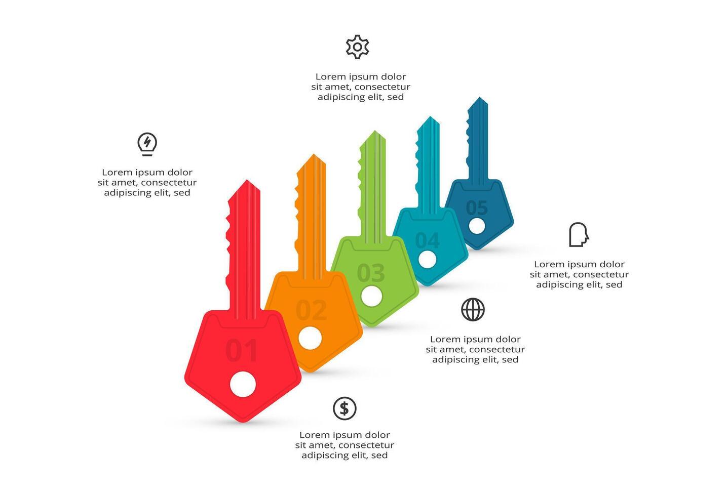 Key concept for infographic with 5 steps, options, parts or processes. Business data visualization. vector