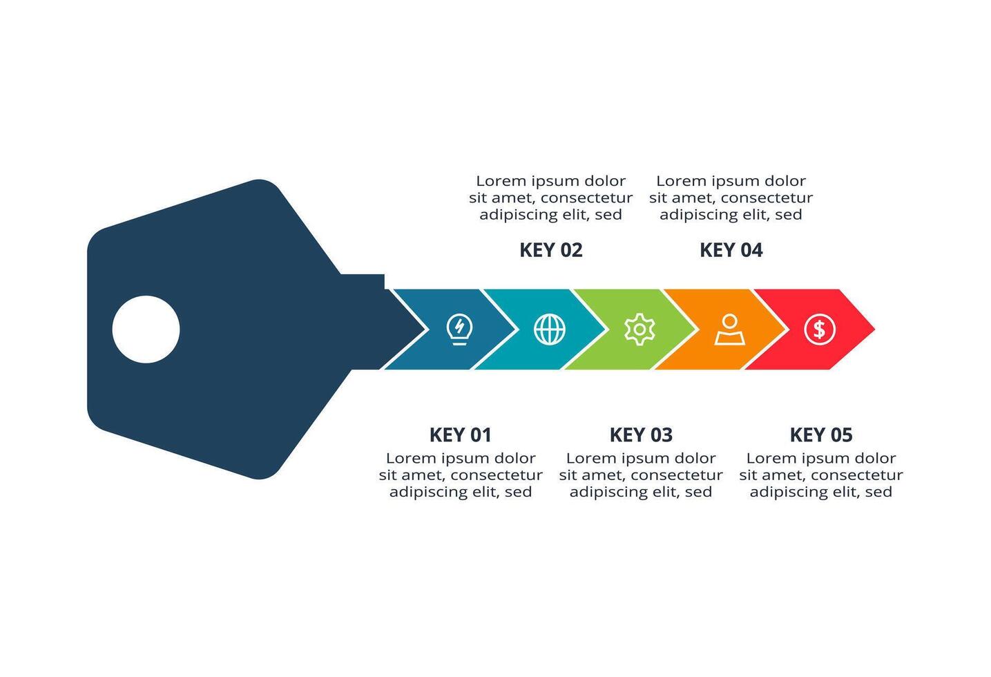 Key concept for infographic with 5 steps, options, parts or processes. Business data visualization. vector