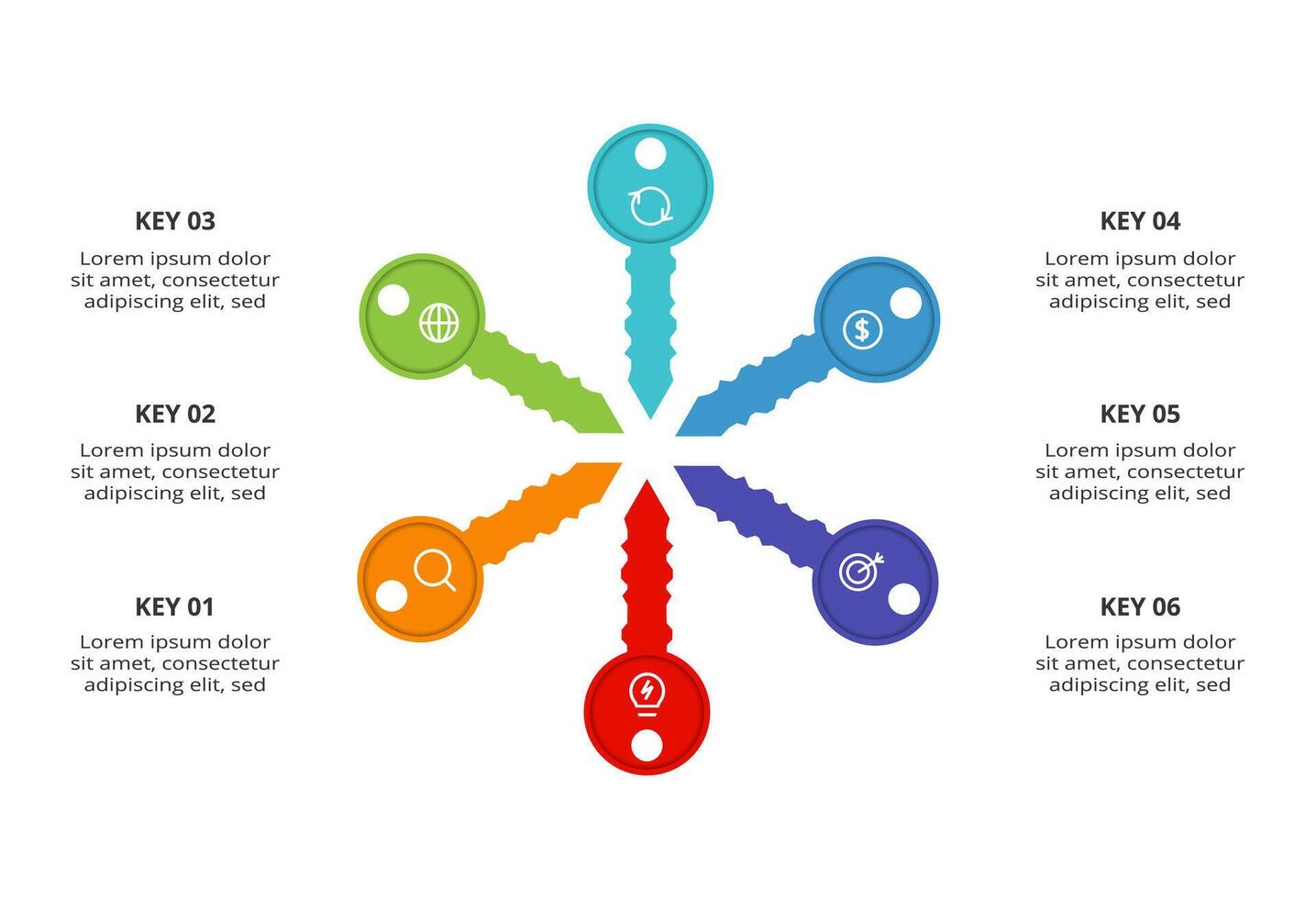 Key concept for infographic with 6 steps, options, parts or processes. Business data visualization. vector