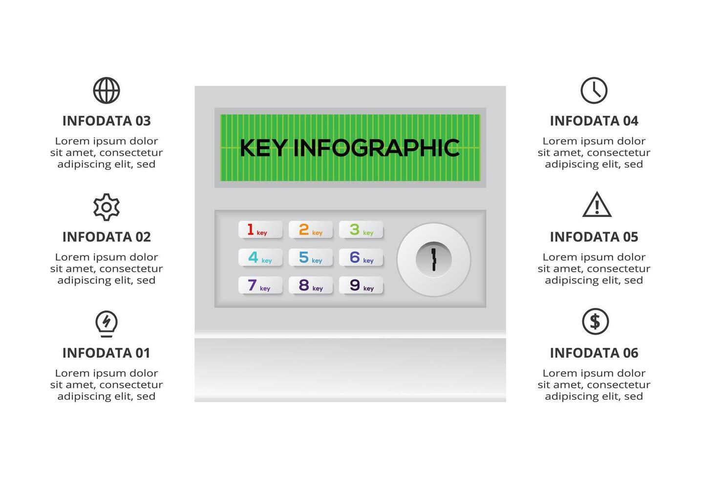 Key concept for infographic with 6 steps, options, parts or processes. Business data visualization. vector