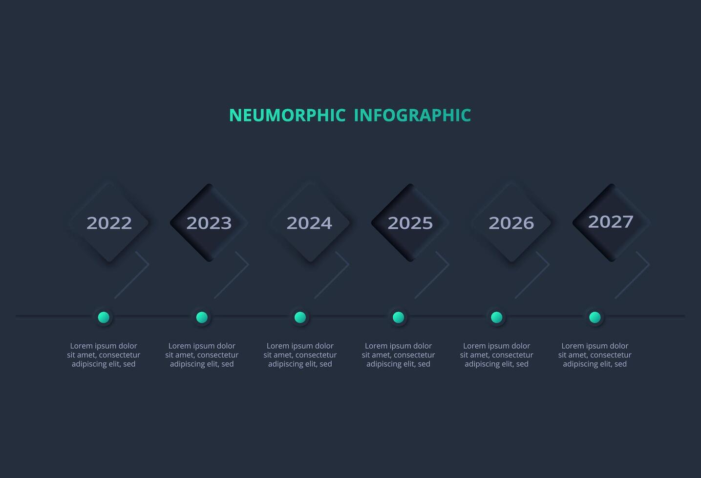 Creative concept for infographic with 6 options. Neumorphic flowchart dark iinfographic. vector