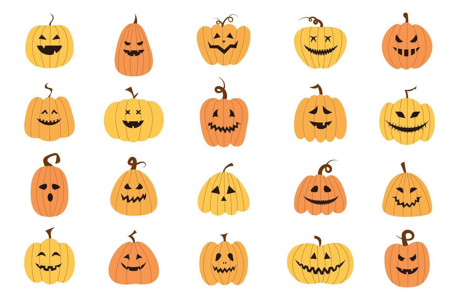 Set of Halloween pumpkins. Flat illustration. vector