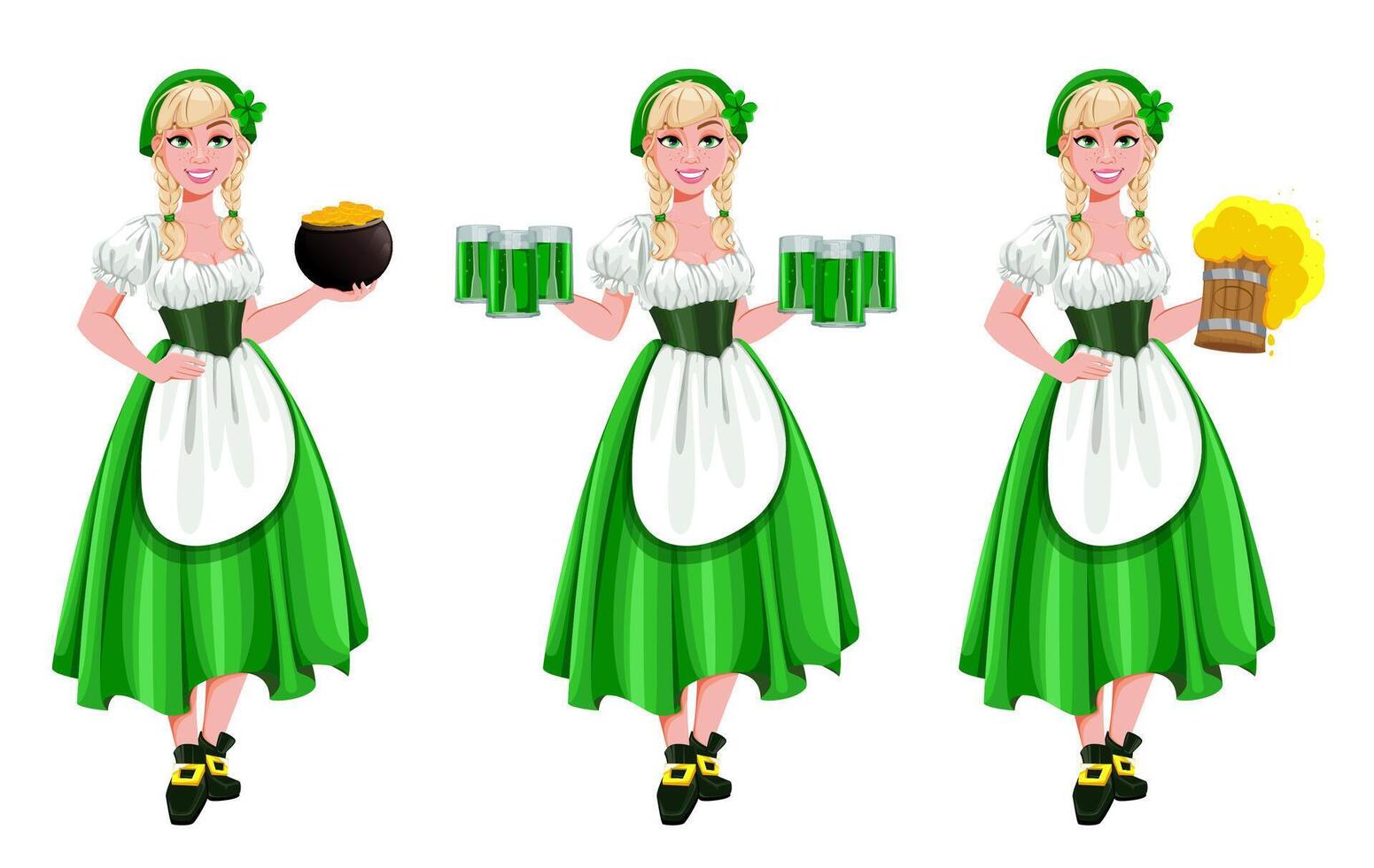 Happy St Patricks Day, set of three poses vector