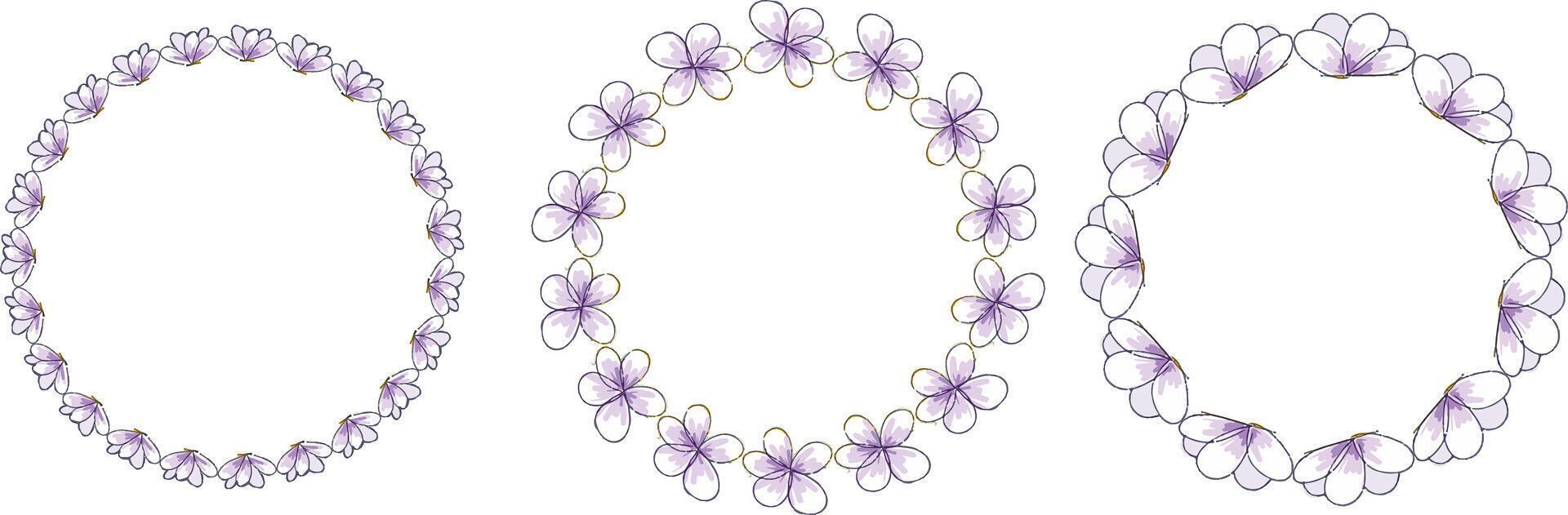 Set of cartoon hand drawing flower frames isolated on white vector