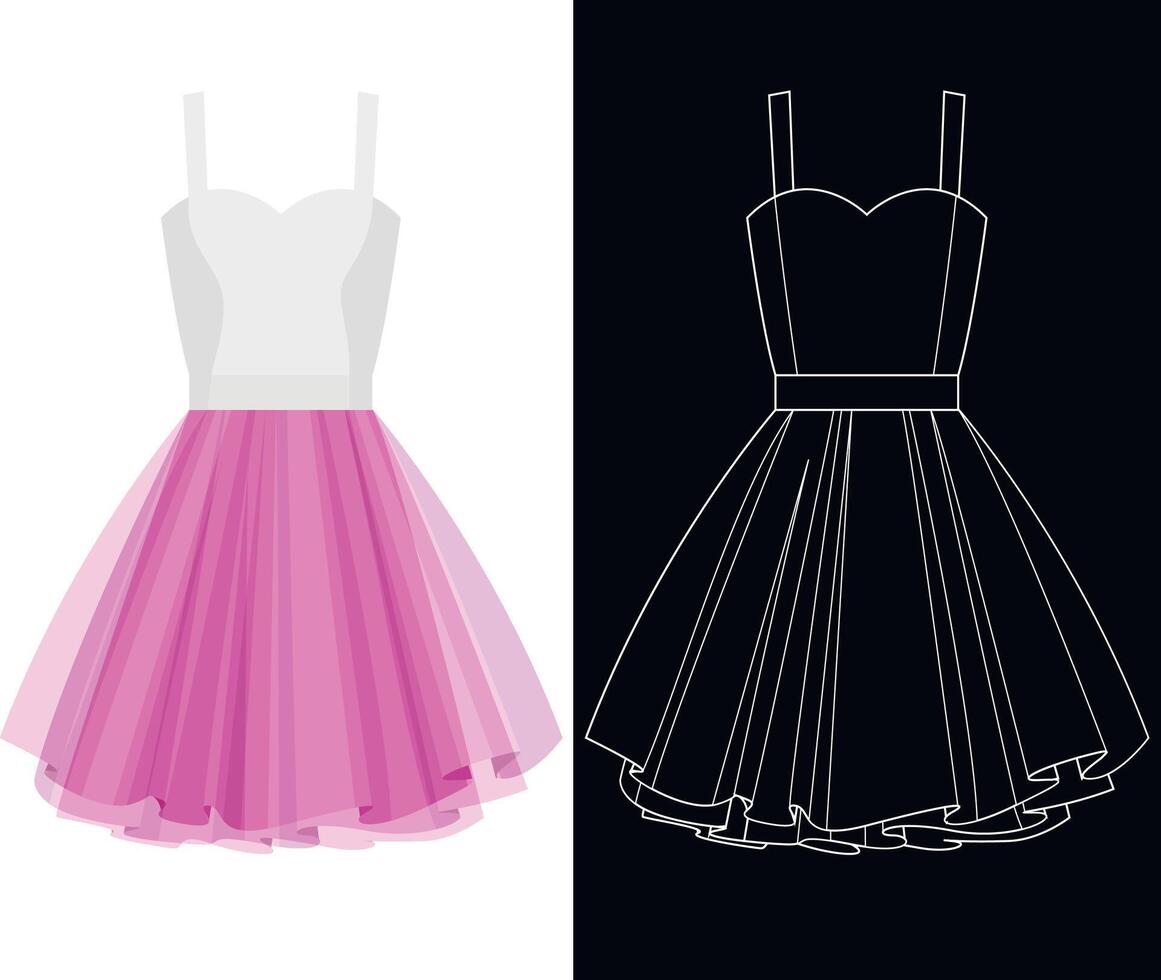 Tutu dress image with white outline silhouette on black vector
